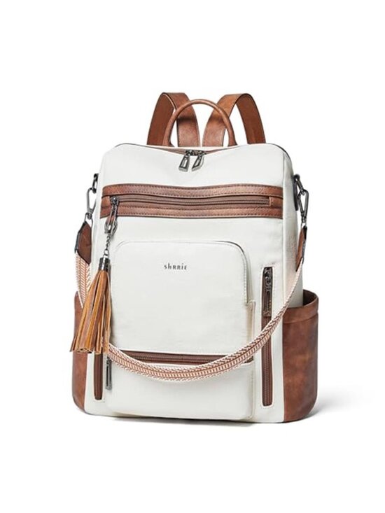 Leather Laptop Backpack Women 15.6 Inch Waterproof Vegan Leather Work Travel Bag
